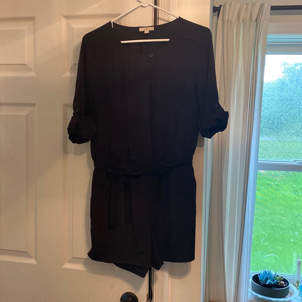 Loft romper. Black, button down, tie at waist